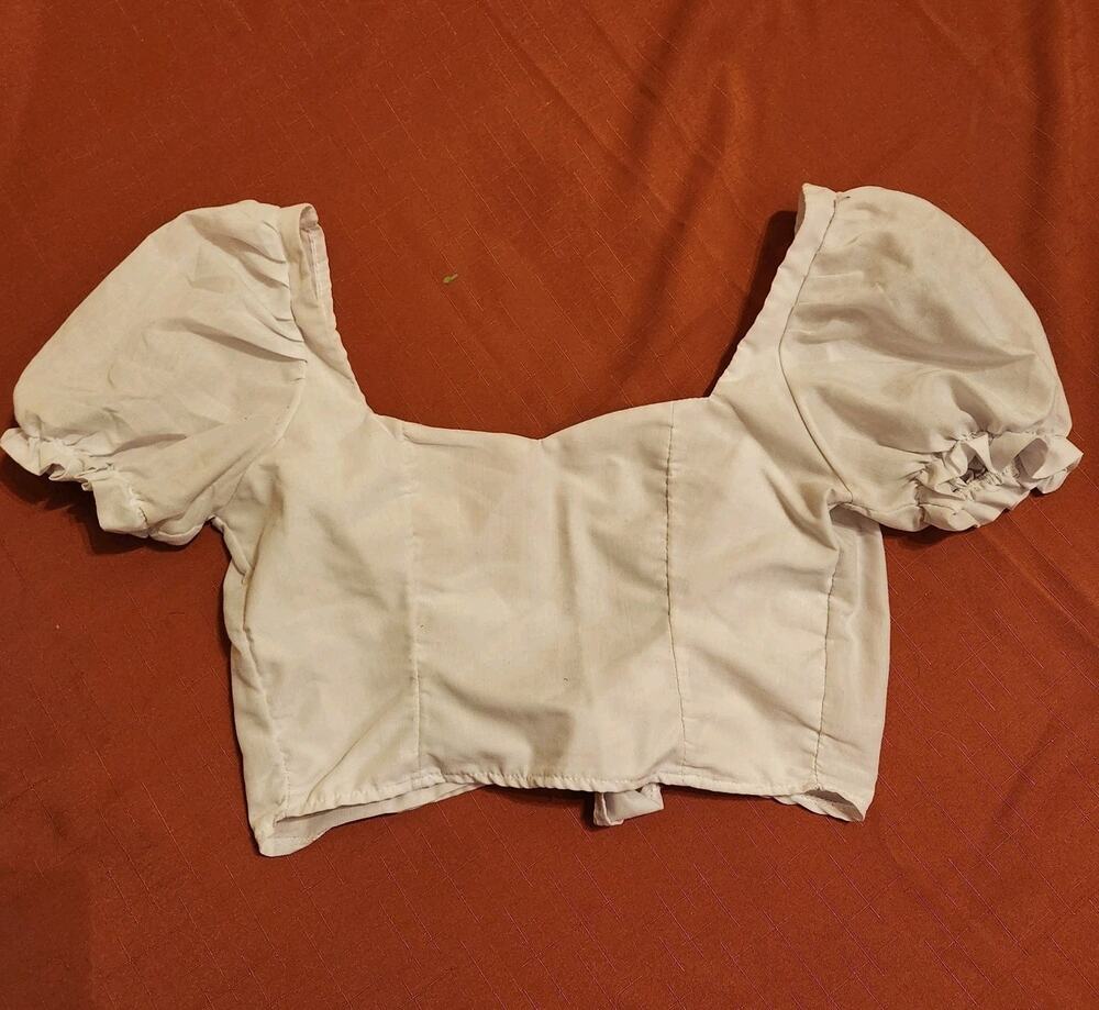 White Sz S Flutter Off The Shoulder Cap Sleeve Tie-Back Crop Top Lagenlook